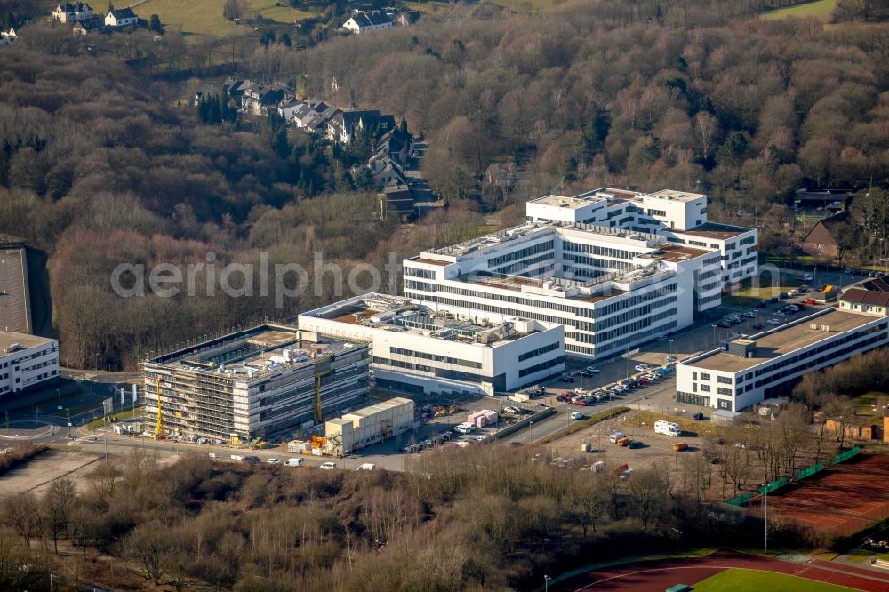 Aerial photograph Bochum - Construction of a building complex of the university Hochschule fuer Gesundheit on the Gesundheitscampus in Bochum in the state North Rhine-Westphalia, Germany