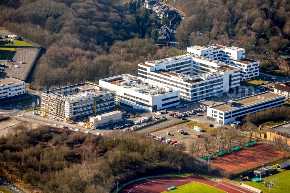 Bochum from the bird's eye view: Construction of a building complex of the university Hochschule fuer Gesundheit on the Gesundheitscampus in Bochum in the state North Rhine-Westphalia, Germany