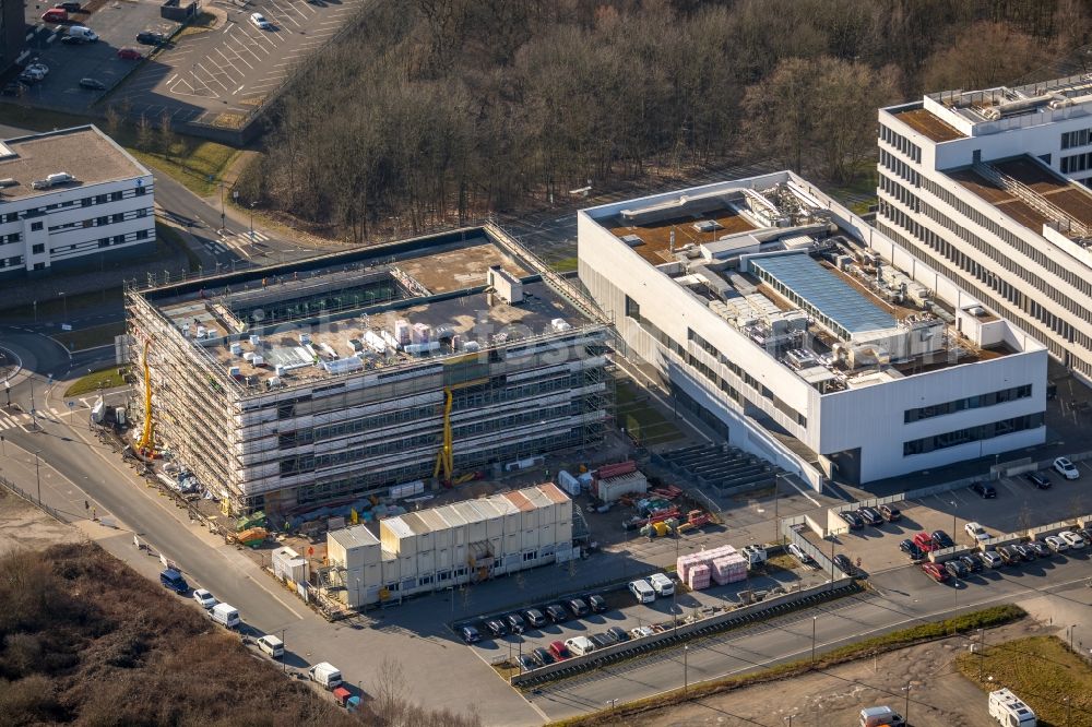 Aerial image Bochum - Construction of a building complex of the university Hochschule fuer Gesundheit on the Gesundheitscampus in Bochum in the state North Rhine-Westphalia, Germany