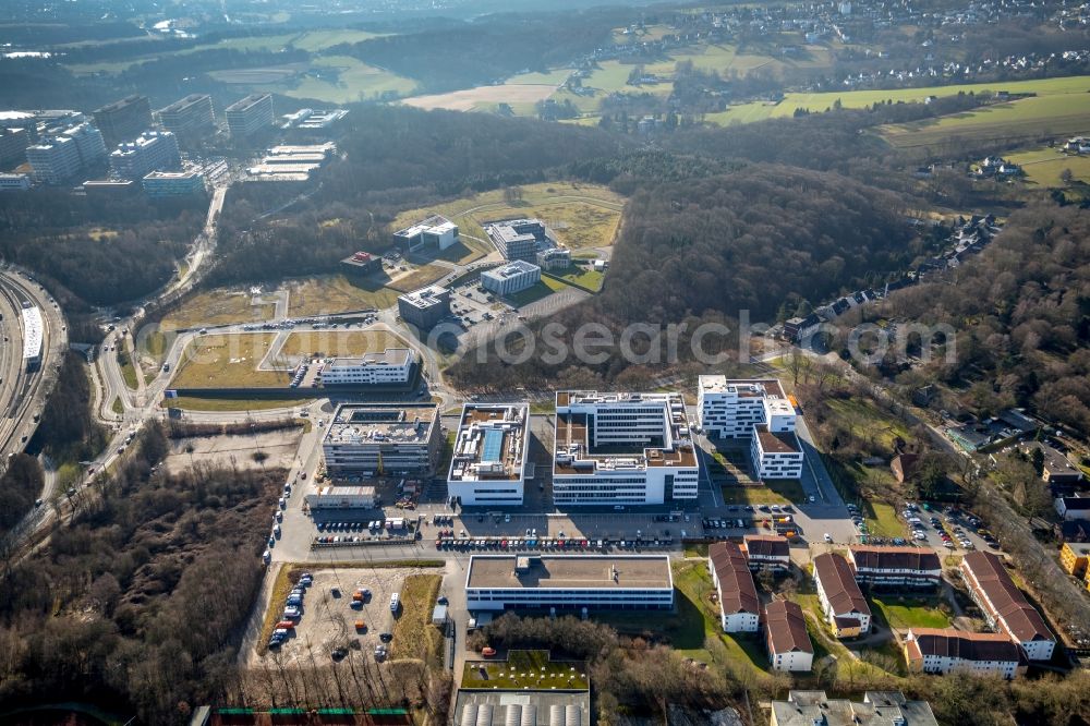 Aerial photograph Bochum - Construction of a building complex of the university Hochschule fuer Gesundheit on the Gesundheitscampus in Bochum in the state North Rhine-Westphalia, Germany