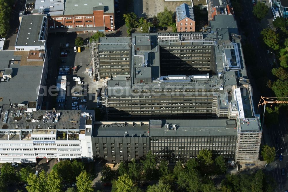 Berlin from the bird's eye view: Construction of a building complex of university Mediadesign Hochschule (MD.H) Berlin on Franklinstrasse in the district Charlottenburg-Wilmersdorf in Berlin, Germany