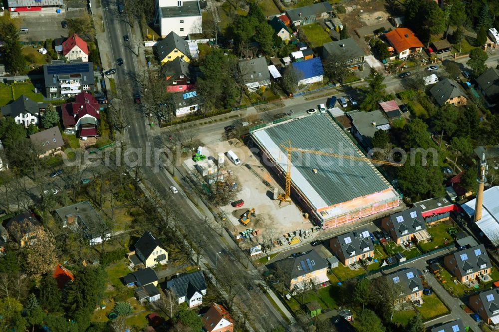 Berlin from the bird's eye view: New construction of the building complex of the supermarket on Koepenicker Strasse in the district Biesdorf in Berlin, Germany