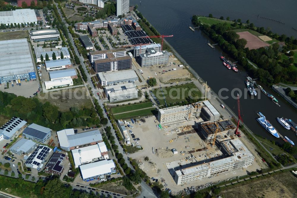 Hamburg from above - Construction site to build a new building complex ZAL TechCenter in Hamburg Finkenwerder by ZUeBLIN AG