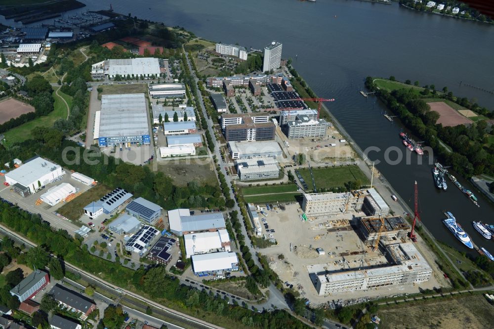 Hamburg from the bird's eye view: Construction site to build a new building complex ZAL TechCenter in Hamburg Finkenwerder by ZUeBLIN AG