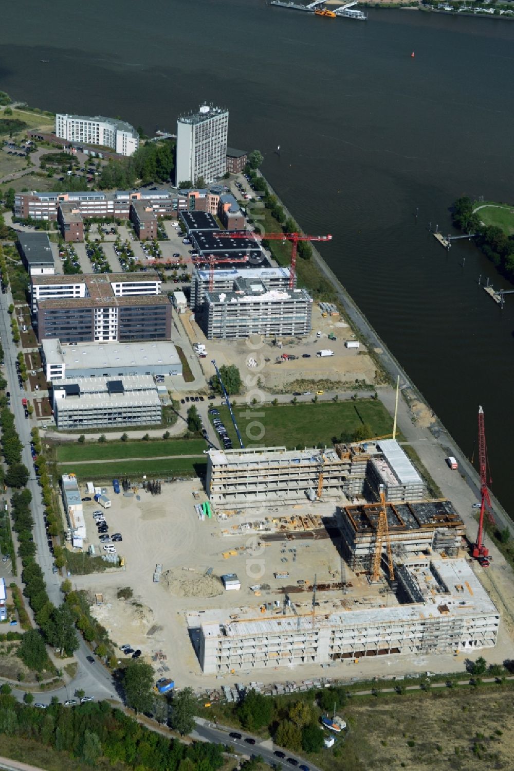 Aerial photograph Hamburg - Construction site to build a new building complex ZAL TechCenter in Hamburg Finkenwerder by ZUeBLIN AG