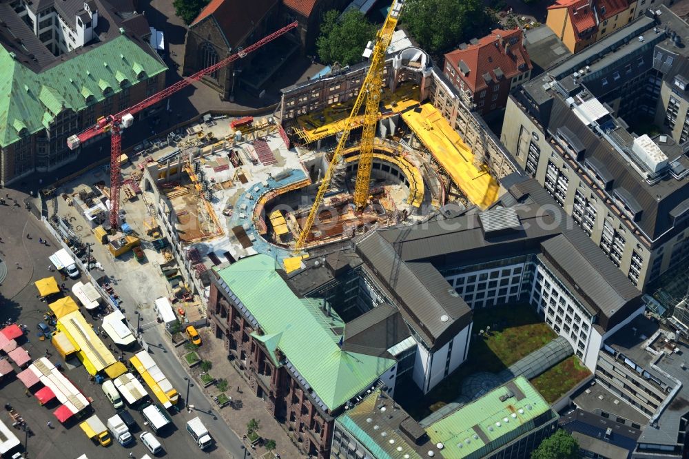 Bremen from above - Construction of the new building of the Bremer Landesbank at the town hall and the cathedral at Bremen