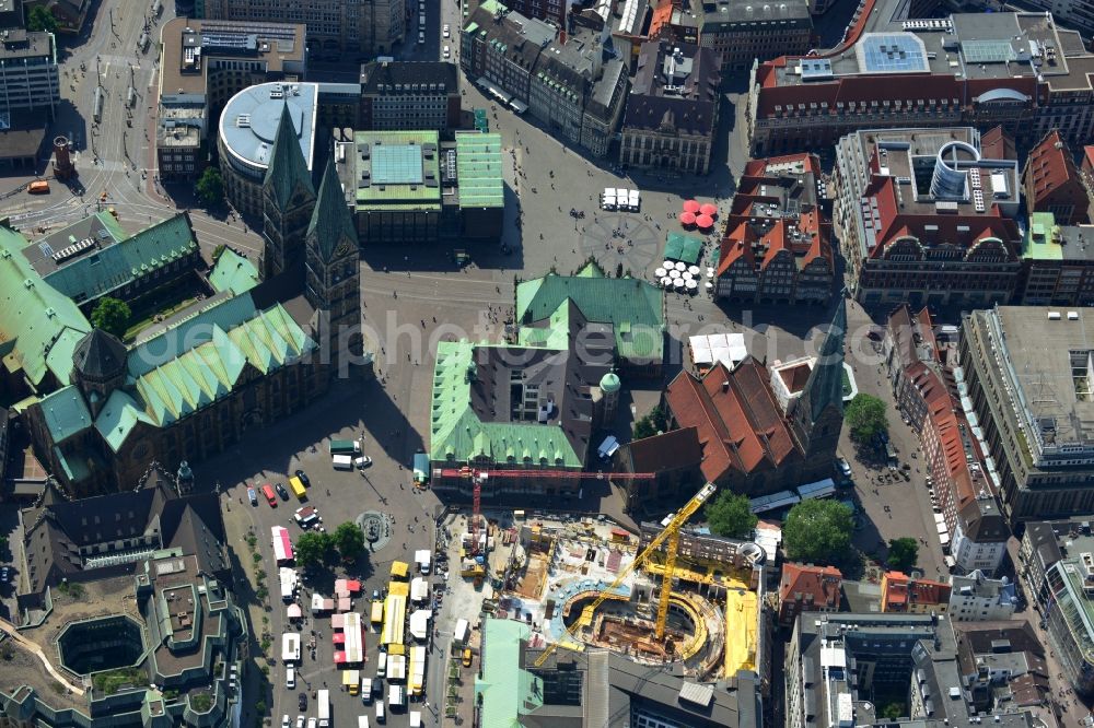 Aerial image Bremen - Construction of the new building of the Bremer Landesbank at the town hall and the cathedral at Bremen