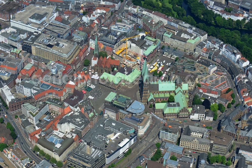 Aerial photograph Bremen - Construction of the new building of the Bremer Landesbank at the town hall and the cathedral at Bremen