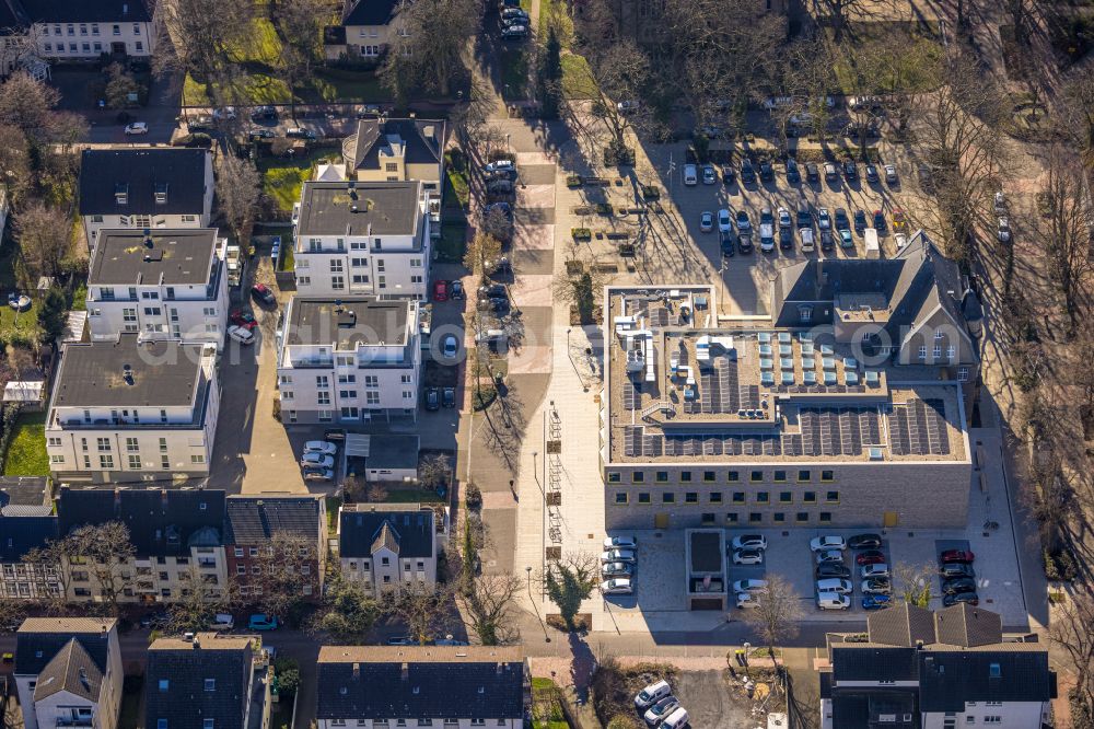 Aerial image Holzwickede - Construction site of Town Hall building of the city administration als Erweiterungsbau Am Markt - Poststrasse in the district Brackel in Holzwickede in the state North Rhine-Westphalia, Germany