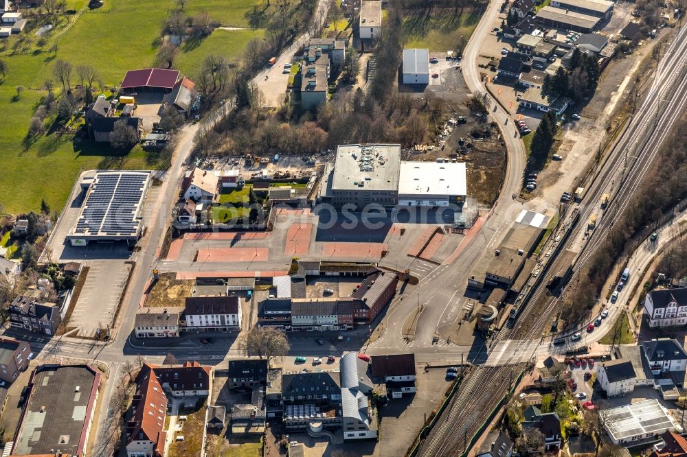 Bönen from the bird's eye view: Construction site of Town Hall building of the city administration at the train station in Boenen in the state North Rhine-Westphalia, Germany