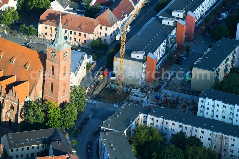 Aerial image Bernau - Construction site of Town Hall building of the city administration Gruenstrasse corner Buergermeisterstrasse in Bernau in the state Brandenburg, Germany