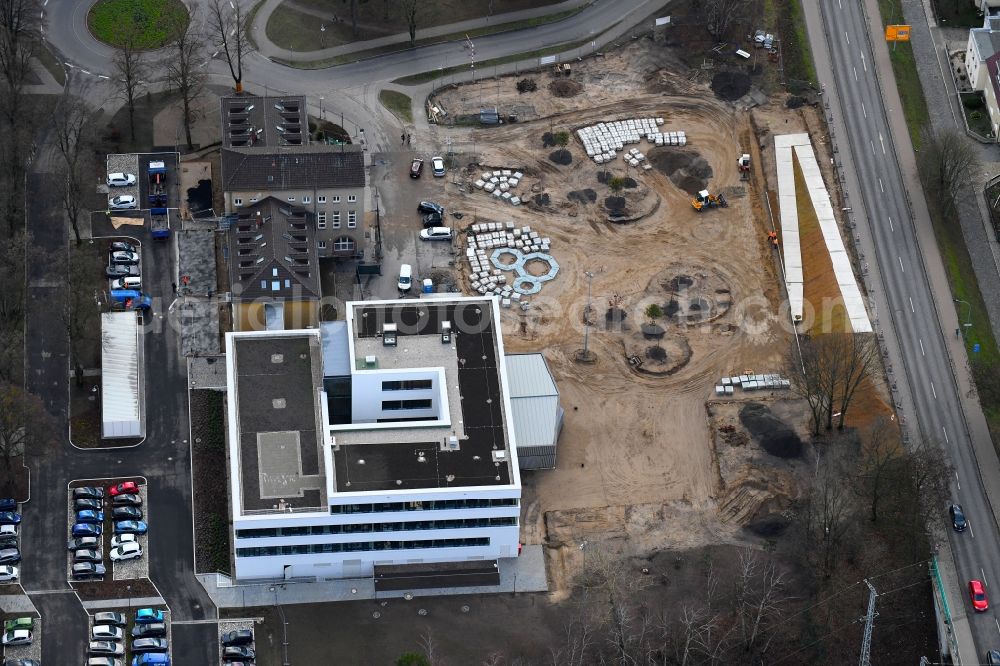 Aerial photograph Hohen Neuendorf - Construction site of Town Hall building of the city administration on Triftstrasse in Hohen Neuendorf in the state Brandenburg, Germany