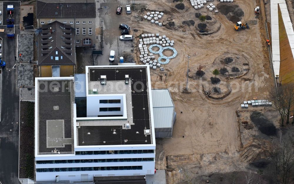 Hohen Neuendorf from above - Construction site of Town Hall building of the city administration on Triftstrasse in Hohen Neuendorf in the state Brandenburg, Germany