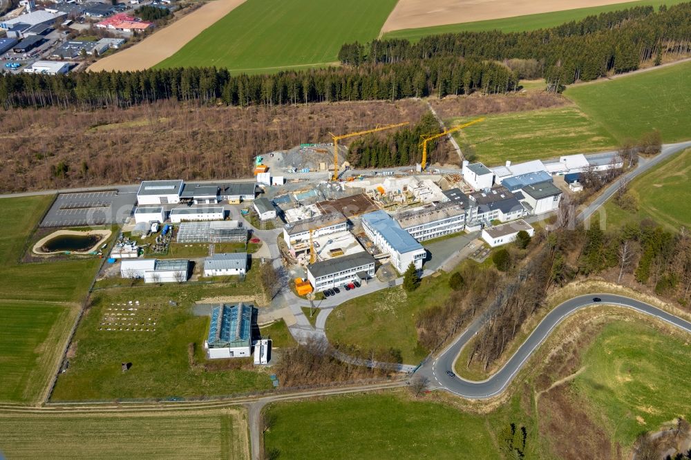 Aerial image Schmallenberg - Construction site for the new building on Gelaende of Fraunhofer-Institut fuer Molekularbiologie and Angewondte Oekologie in Schmallenberg in the state North Rhine-Westphalia, Germany