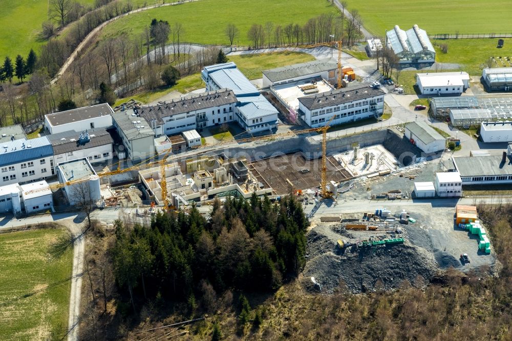 Schmallenberg from above - Construction site for the new building on Gelaende of Fraunhofer-Institut fuer Molekularbiologie and Angewondte Oekologie in Schmallenberg in the state North Rhine-Westphalia, Germany