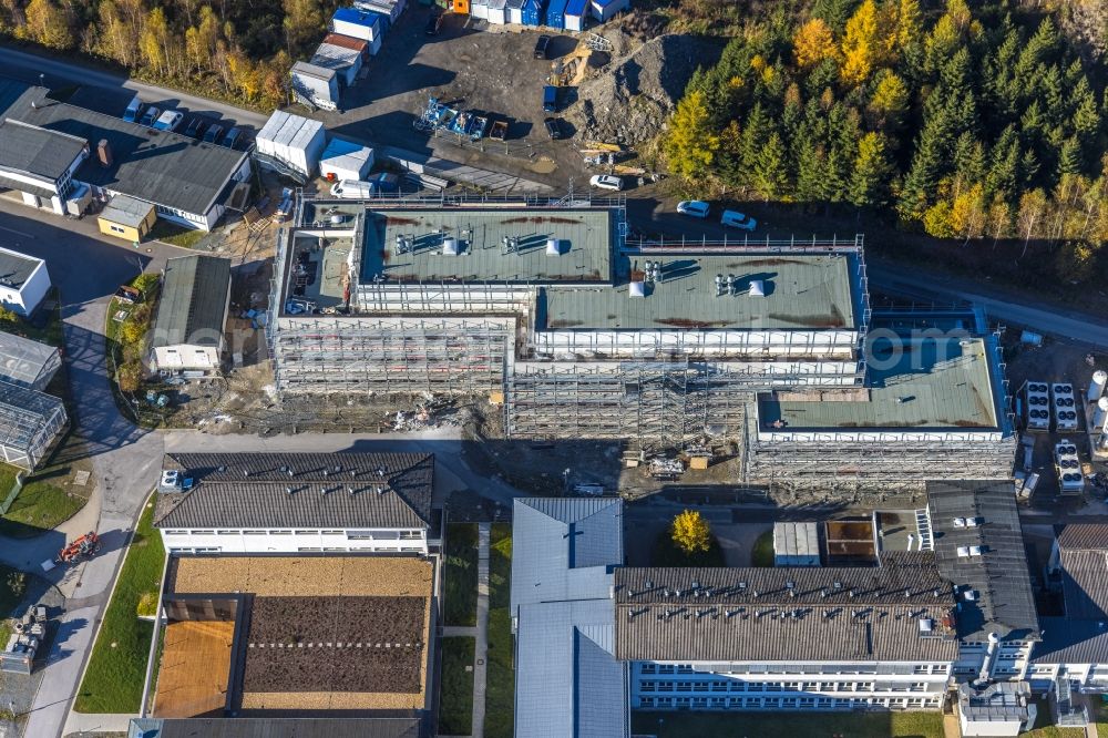 Schmallenberg from above - Construction site for the new building on Gelaende of Fraunhofer-Institut fuer Molekularbiologie and Angewondte Oekologie in Schmallenberg in the state North Rhine-Westphalia, Germany