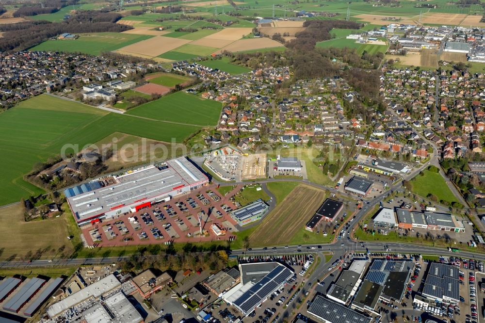 Aerial photograph Wesel - Construction site for the new building on Gelaende of Stewes Baustoffhandel Wesel on Robert-Bosch-Strasse in Wesel in the state North Rhine-Westphalia, Germany