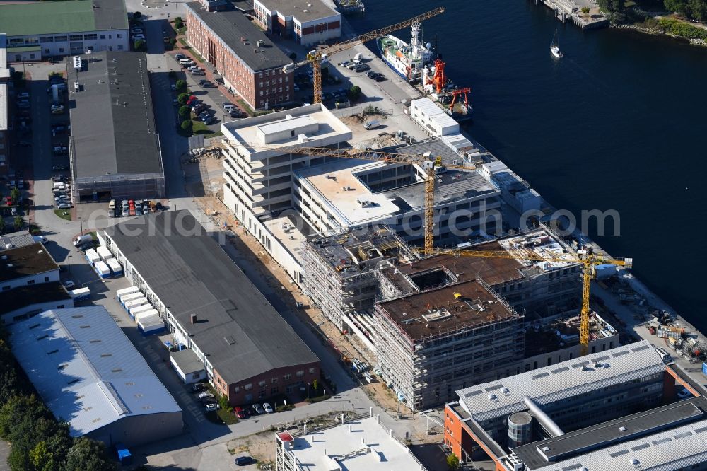 Aerial photograph Kiel - Construction site for the new building of GEOMAR Helmholtz-Zentrum fuer Ozeanforschung Kiel on Wischhofstrasse in Kiel in the state Schleswig-Holstein, Germany