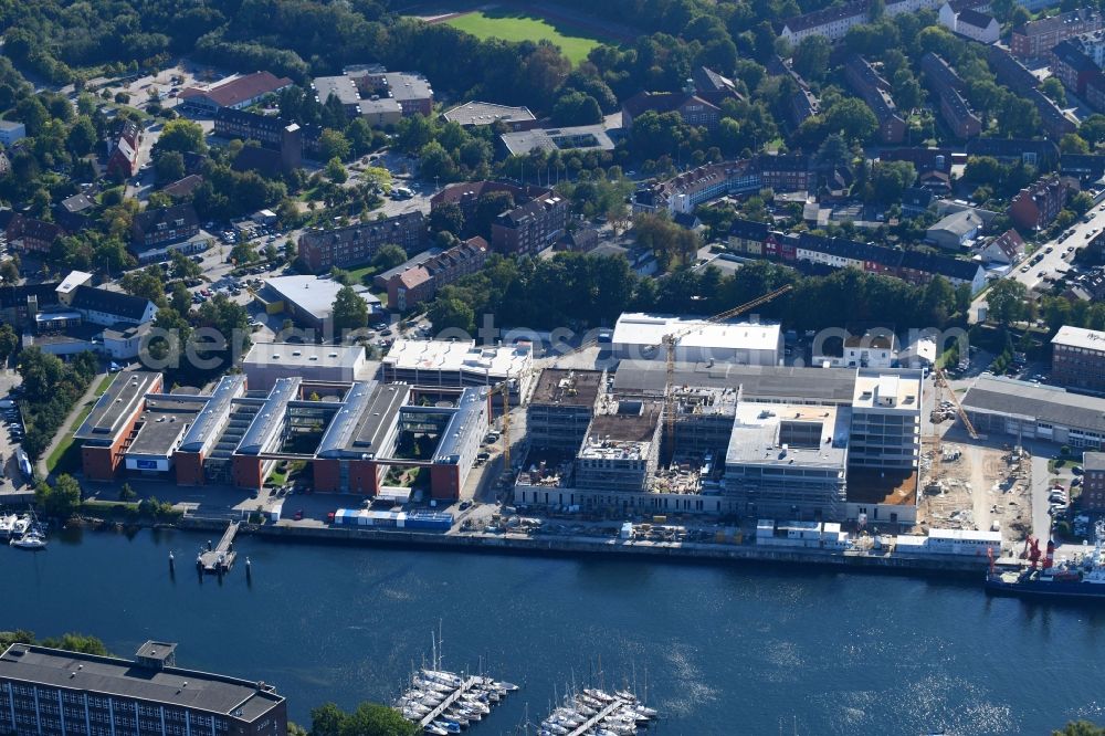 Aerial photograph Kiel - Construction site for the new building of GEOMAR Helmholtz-Zentrum fuer Ozeanforschung Kiel on Wischhofstrasse in Kiel in the state Schleswig-Holstein, Germany