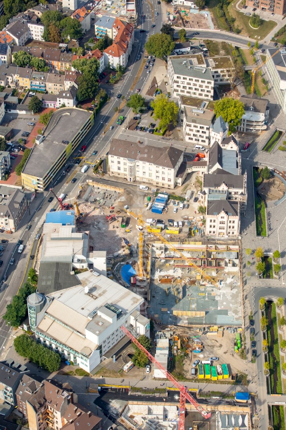 Aerial photograph Dortmund - Construction site to build a new commercial building next to the Stiftsforum in the Fassstrasse in Dortmund in the state North Rhine-Westphalia. Leading construction company is Aug. Prien GmbH & Co. KG.