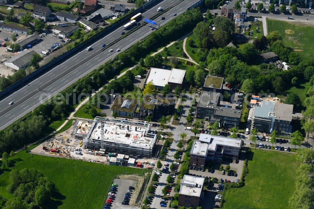 Gelsenkirchen from above - Construction site for a health center and medical center of Janssen Grundstuecksgesellschaft mbH on Ludwig-Erhard-Strasse in Gelsenkirchen in the state North Rhine-Westphalia, Germany