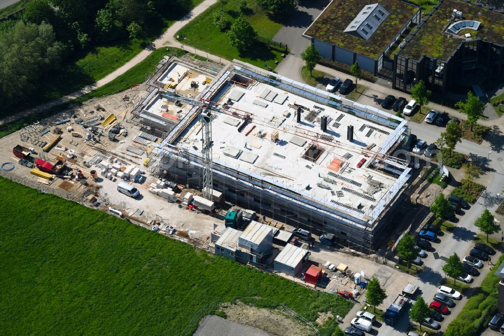 Aerial image Gelsenkirchen - Construction site for a health center and medical center of Janssen Grundstuecksgesellschaft mbH on Ludwig-Erhard-Strasse in Gelsenkirchen in the state North Rhine-Westphalia, Germany