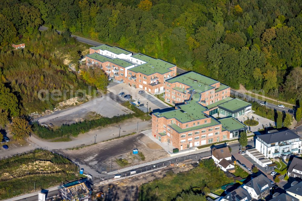 Bergkamen from above - Construction site to build a new health center and medical center and house for assisted living on the site of the wohnvoll village on the street Kleiweg in the district of Weddinghofen in Bergkamen in the Ruhr area in the state of North Rhine-Westphalia, Germany