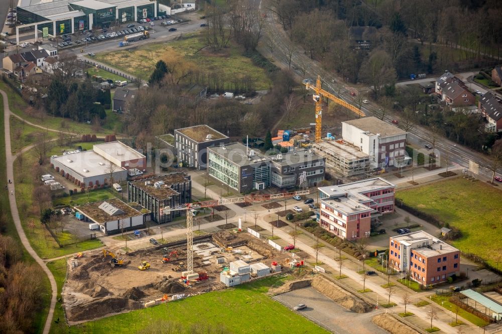 Aerial photograph Gelsenkirchen - Construction site for a health center and medical center of Janssen Grundstuecksgesellschaft mbH on Ludwig-Erhard-Strasse in Gelsenkirchen in the state North Rhine-Westphalia, Germany