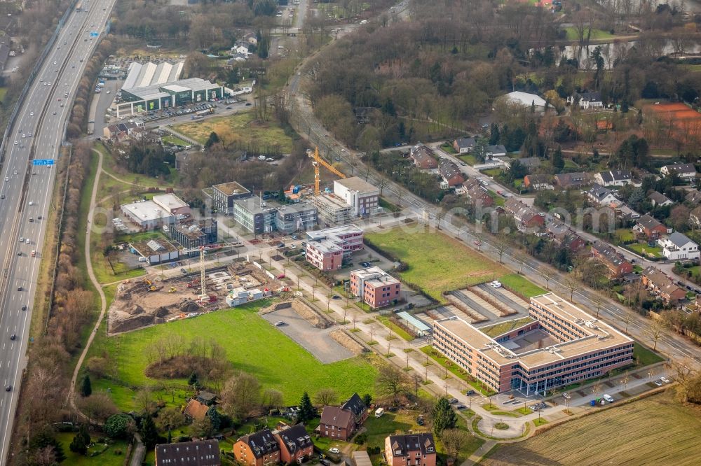 Gelsenkirchen from above - Construction site for a health center and medical center of Janssen Grundstuecksgesellschaft mbH on Ludwig-Erhard-Strasse in Gelsenkirchen in the state North Rhine-Westphalia, Germany