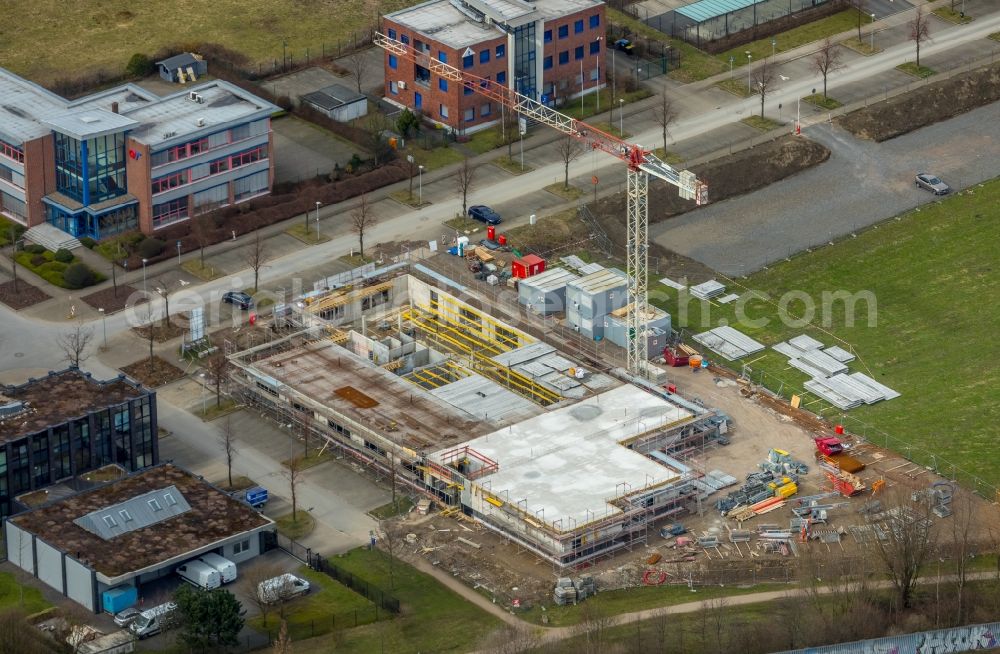 Aerial photograph Gelsenkirchen - Construction site for a health center and medical center of Janssen Grundstuecksgesellschaft mbH on Ludwig-Erhard-Strasse in Gelsenkirchen in the state North Rhine-Westphalia, Germany