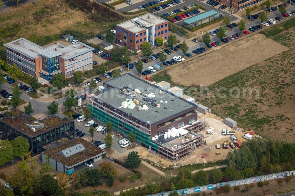 Gelsenkirchen from above - Construction site for a health center and medical center of Janssen Grundstuecksgesellschaft mbH on Ludwig-Erhard-Strasse in Gelsenkirchen in the state North Rhine-Westphalia, Germany