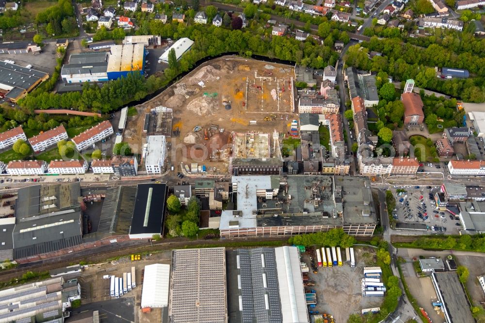 Hagen from the bird's eye view: Construction site for the new construction of a health center and medical center and local care center in Hagen in the state of North Rhine-Westphalia, Germany