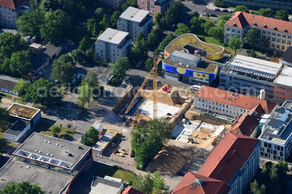 Dresden from above - Construction site for a health center and medical center Nationales Centrum fuer Tumorerkrankungen on Mildred-Scheel-Strasse in the district Altstadt in Dresden in the state Saxony, Germany