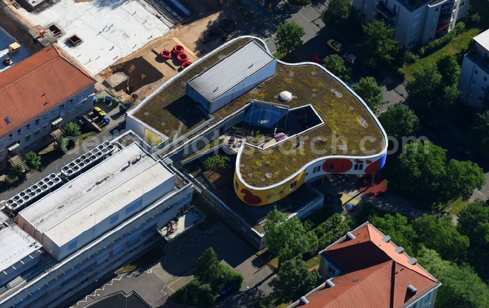 Dresden from the bird's eye view: Construction site for a health center and medical center Nationales Centrum fuer Tumorerkrankungen on Mildred-Scheel-Strasse in the district Altstadt in Dresden in the state Saxony, Germany