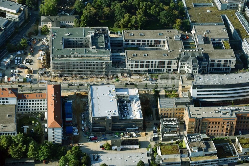 Leipzig from above - Construction site for a health center and medical center Rheumazentrum on Universitaetsklinikum Leipzig on Salomonstrasse in the district Mitte in Leipzig in the state Saxony, Germany