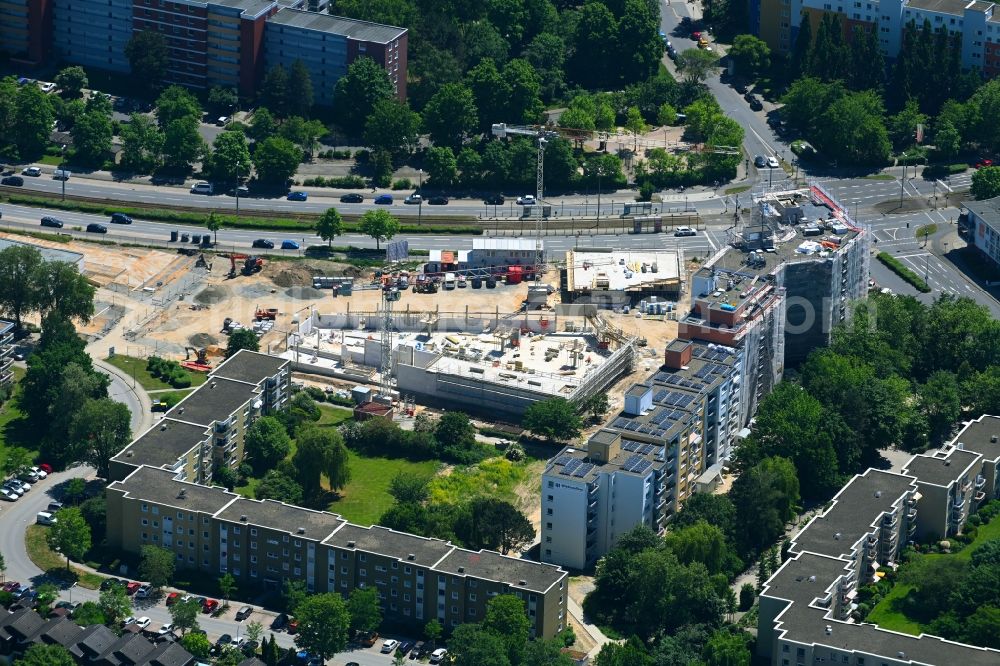 Aerial photograph Braunschweig - Construction site for a health center and medical center and supermarket on the corner of Elbestrasse and Rheinring in the district Weststadt in Brunswick in the state Lower Saxony, Germany