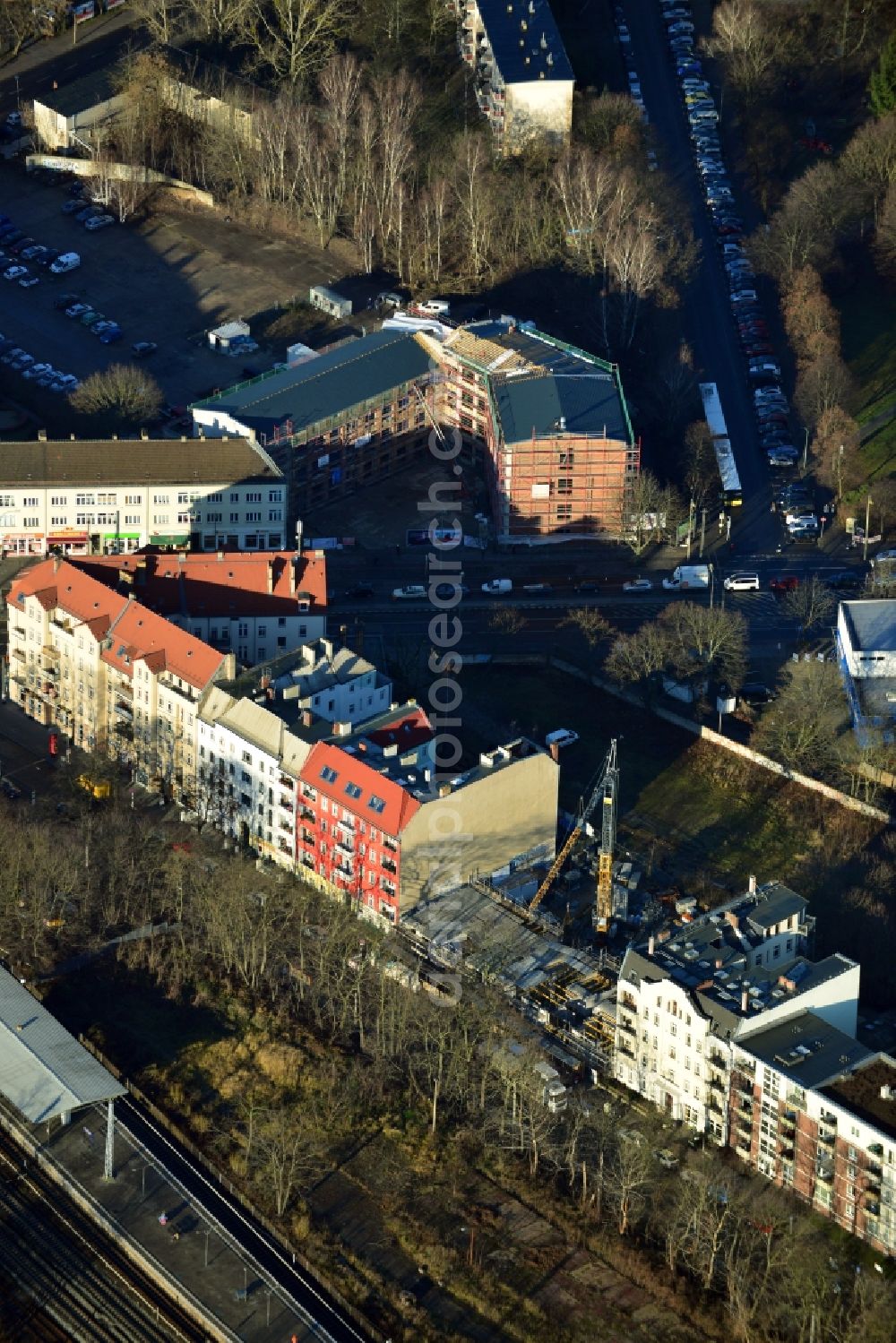 Berlin OT Köpenick from the bird's eye view: Construction site to build a new health center at the street corner Mahlsdorfer Kaulsdorfer street in Berlin - Köpenick