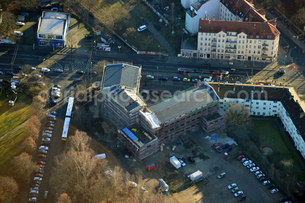 Berlin Köpenick from the bird's eye view: Construction site to build a new health center at the street corner Mahlsdorfer Kaulsdorfer street in Berlin - Köpenick