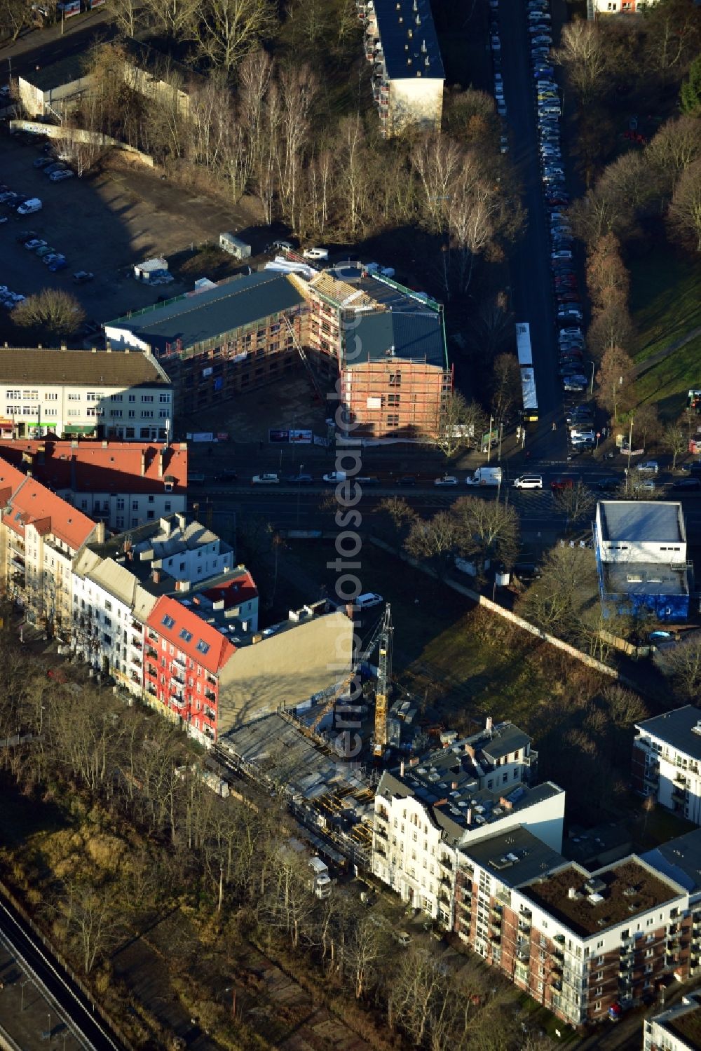 Berlin Köpenick from the bird's eye view: Construction site to build a new health center at the street corner Mahlsdorfer Kaulsdorfer street in Berlin - Köpenick