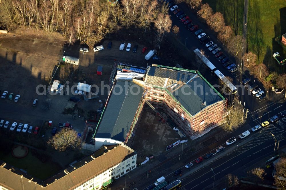 Berlin Köpenick from the bird's eye view: Construction site to build a new health center at the street corner Mahlsdorfer Kaulsdorfer street in Berlin - Köpenick