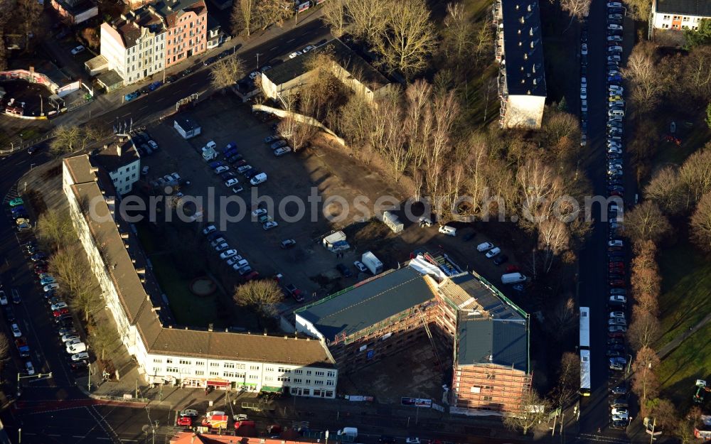 Berlin Köpenick from above - Construction site to build a new health center at the street corner Mahlsdorfer Kaulsdorfer street in Berlin - Köpenick