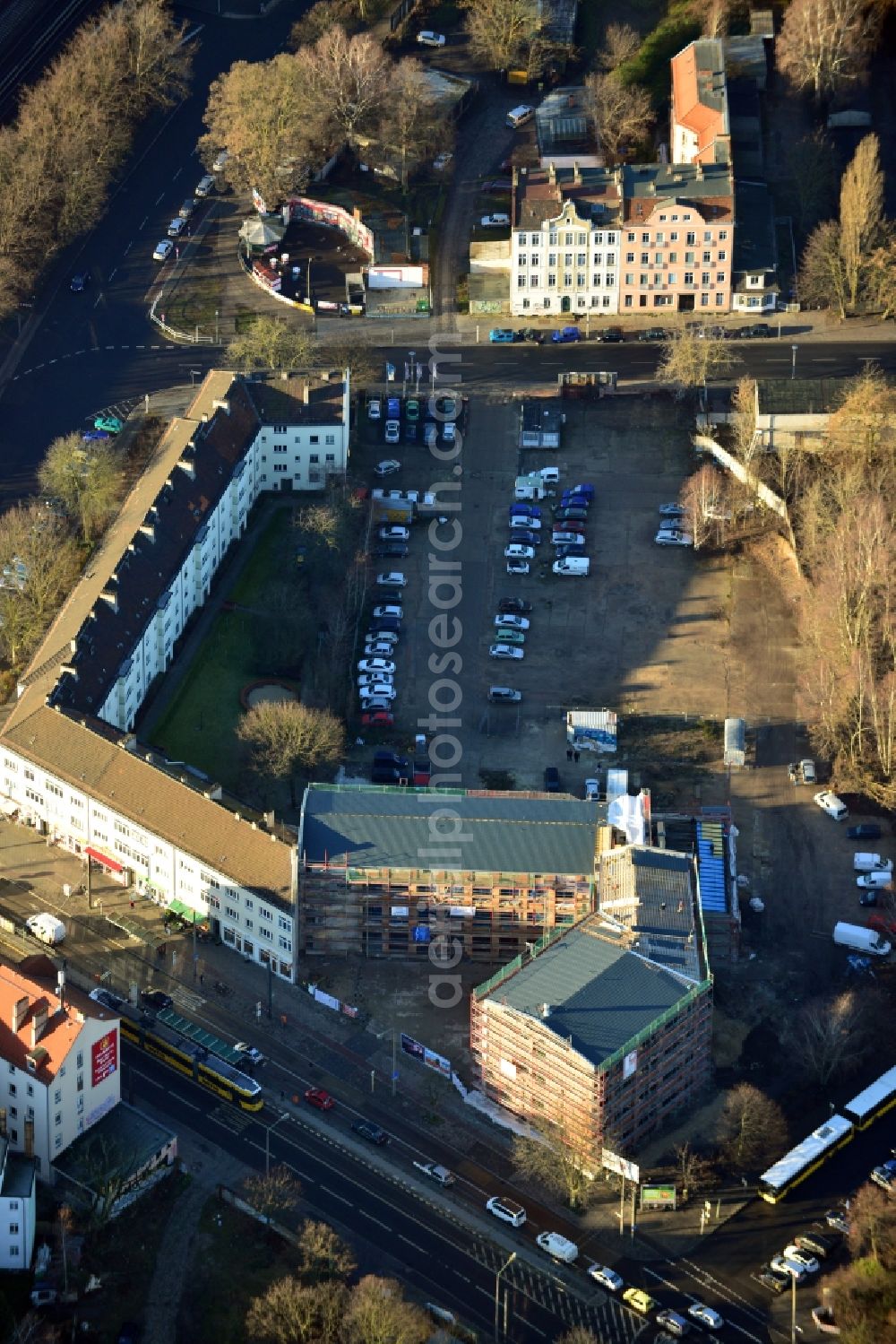 Aerial image Berlin Köpenick - Construction site to build a new health center at the street corner Mahlsdorfer Kaulsdorfer street in Berlin - Köpenick