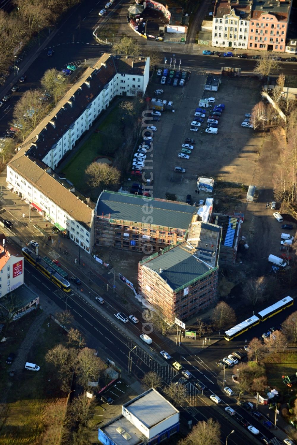 Aerial photograph Berlin Köpenick - Construction site to build a new health center at the street corner Mahlsdorfer Kaulsdorfer street in Berlin - Köpenick