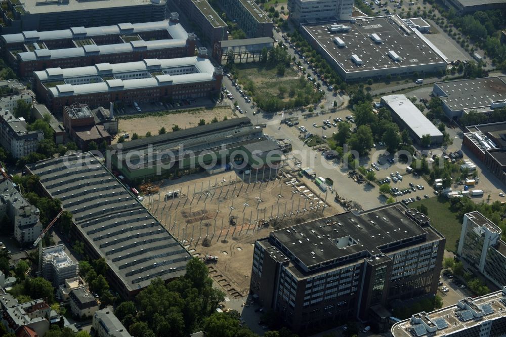 Berlin from above - Construction site for the new building of the Gewerbe- und Logstikpark Dock 100 of the BEOS AG in Berlin in Germany