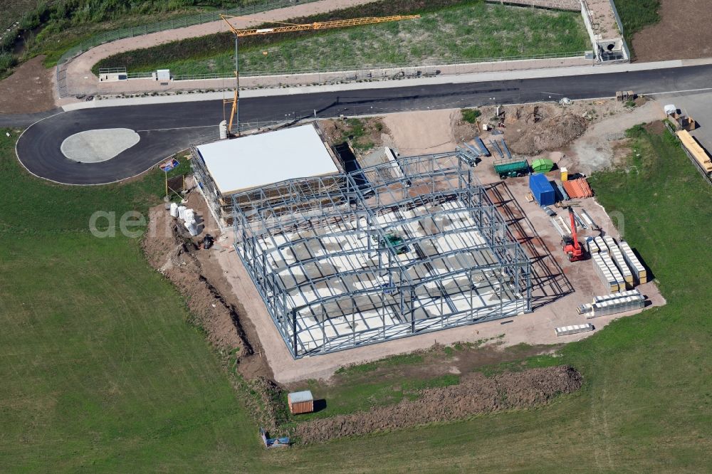 Aerial image Schopfheim - Construction site for a new business hall in steel-girder construction in Schopfheim in the state Baden-Wurttemberg, Germany