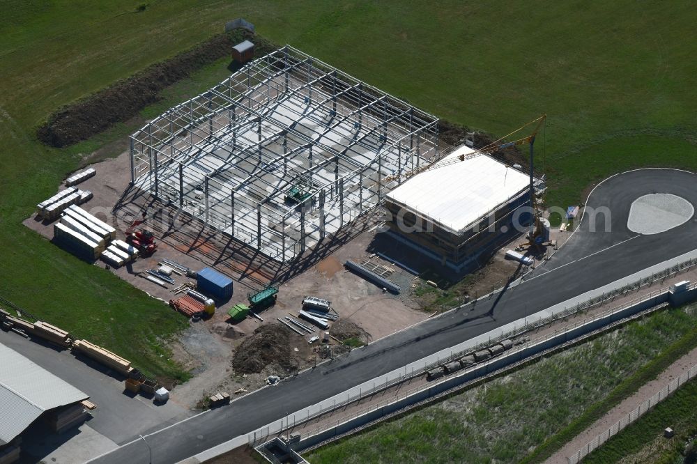 Schopfheim from the bird's eye view: Construction site for a new business hall in steel-girder construction in Schopfheim in the state Baden-Wurttemberg, Germany