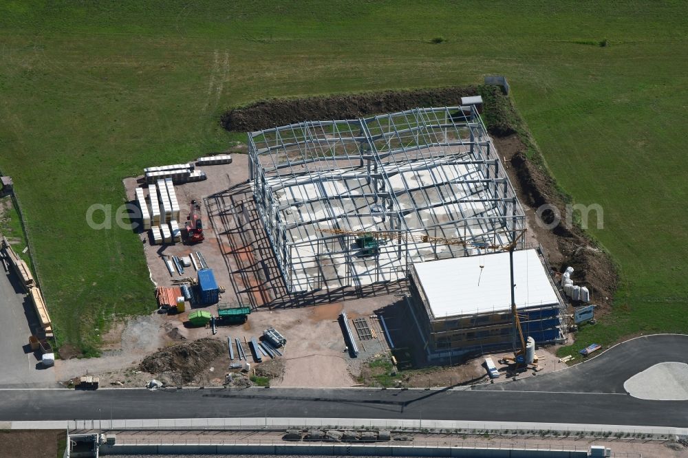 Aerial image Schopfheim - Construction site for a new business hall in steel-girder construction in Schopfheim in the state Baden-Wurttemberg, Germany