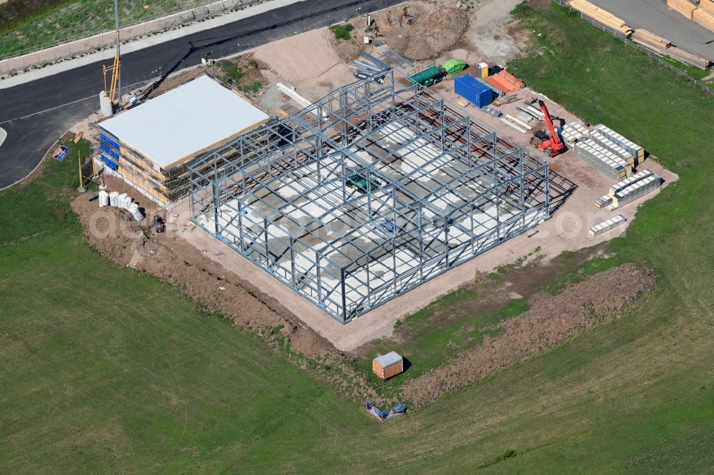 Aerial photograph Schopfheim - Construction site for a new business hall in steel-girder construction in Schopfheim in the state Baden-Wurttemberg, Germany