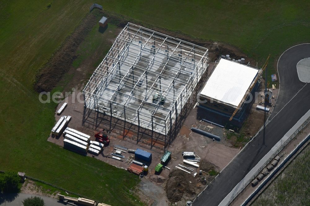 Schopfheim from above - Construction site for a new business hall in steel-girder construction in Schopfheim in the state Baden-Wurttemberg, Germany