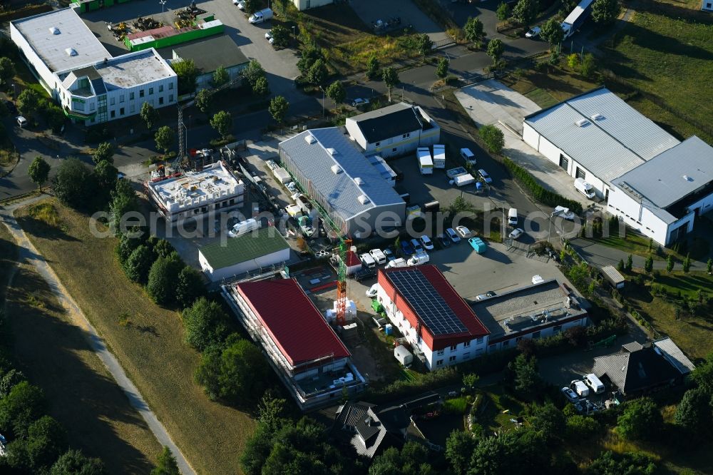 Aerial photograph Hoppegarten - Construction site for the new building of GLU mbH - Ges. fuer Lebensmittel- and Umweltconsulting on Handwerkerstrasse in Hoppegarten in the state Brandenburg, Germany